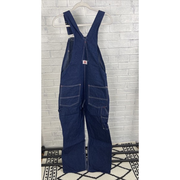 Round House Overall Carpenter Bibs Mens Size 34 Dark Wash Denim Workwear - Picture 2 of 12